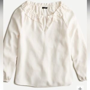 J Crew Drapey Ruffleneck V neck Blouse in Cream